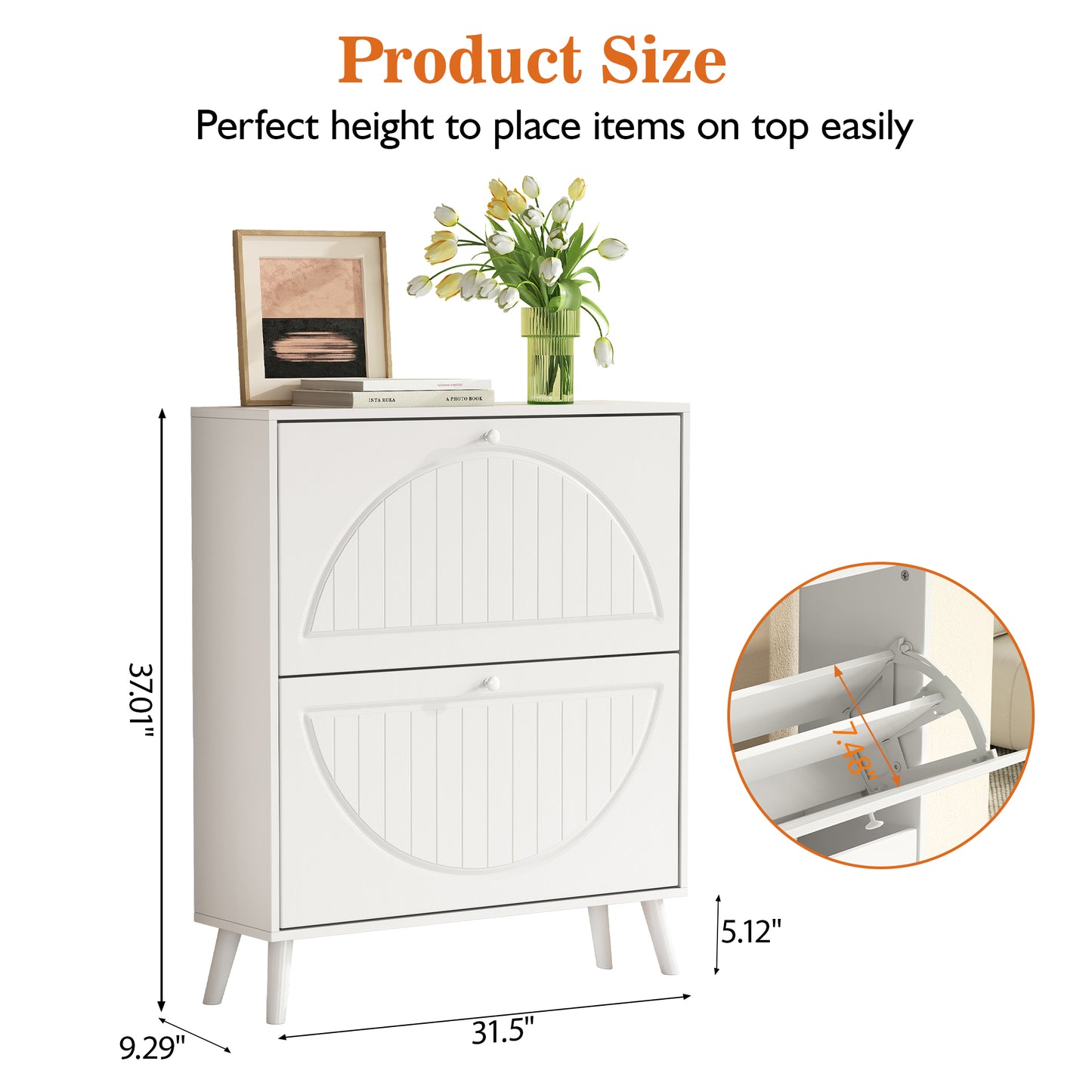 Space-Saving Tipping Bucket Cabinet - Ancient White MDF for Living Room