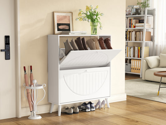 Space-Saving Tipping Bucket Storage Cabinet, Narrow Design with Carved Details, Solid Wood Legs, Anti-Tip Kit Included,  for Small Spaces