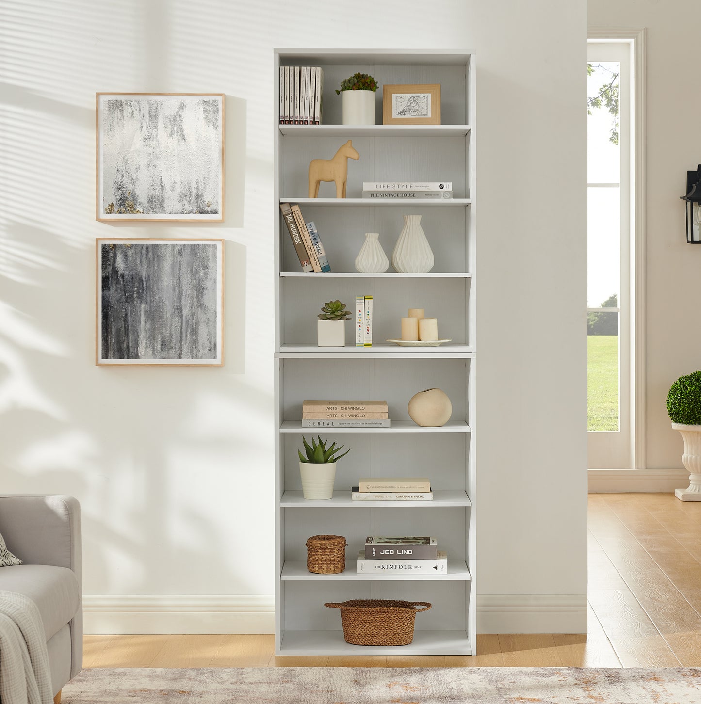 CD DVD storage cabinet, bookcase, adjustable shelf 8-layer storage, display bookshelf, home, office, multi-functional double-layer bookcase, can be disassembled into two 4-layer storage bookcases