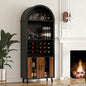 71"Farmhouse Arched Wine Bar Cabinet: tall arched display cabinet , arch black cabinets &coffee bar, whiskey station with wine rack and Wine Glass Holder - Liquor Bars Cabinet for Living Dining Room