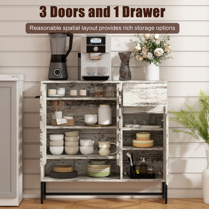 White Vintage Farmhouse Cabinet - 44.3" Storage Sideboard