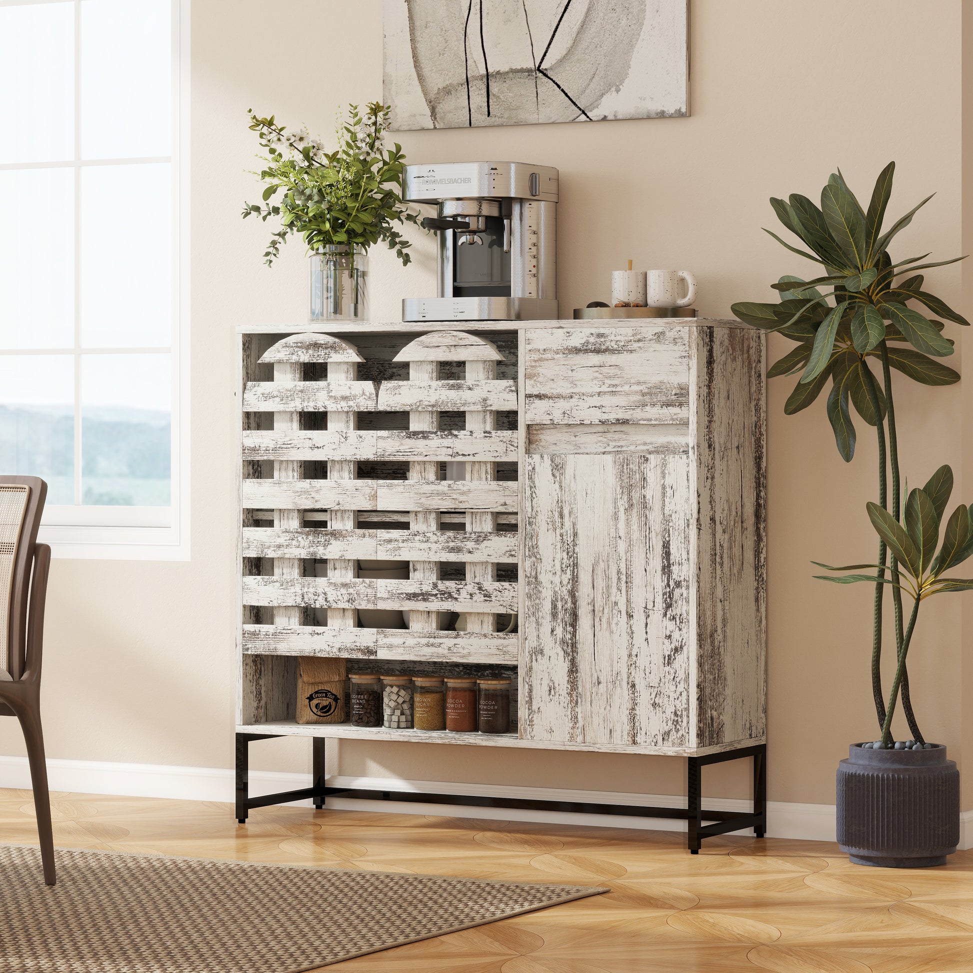 White Vintage Farmhouse Cabinet - 44.3" Storage Sideboard