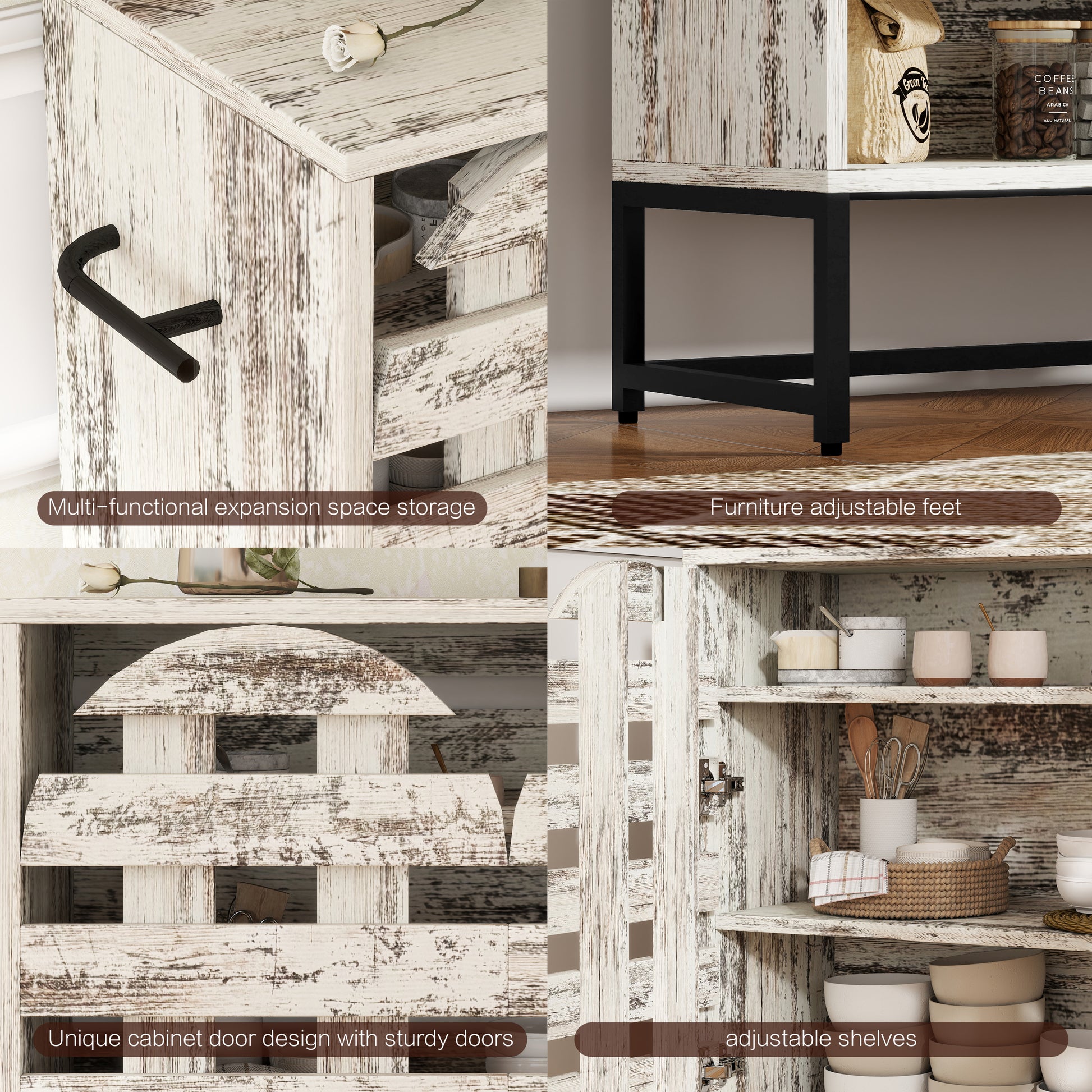 White Vintage Farmhouse Cabinet - 44.3" Storage Sideboard