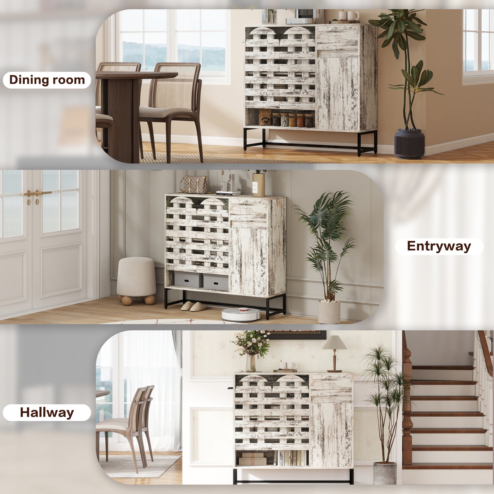 White Vintage Farmhouse Cabinet - 44.3" Storage Sideboard
