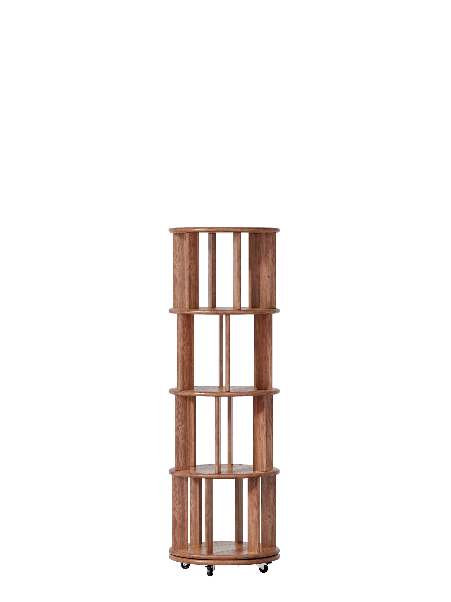 Living Room Walnut Rotating Bookshelf - 4 Tier, 360° Spinning Bookcase for Bedroom