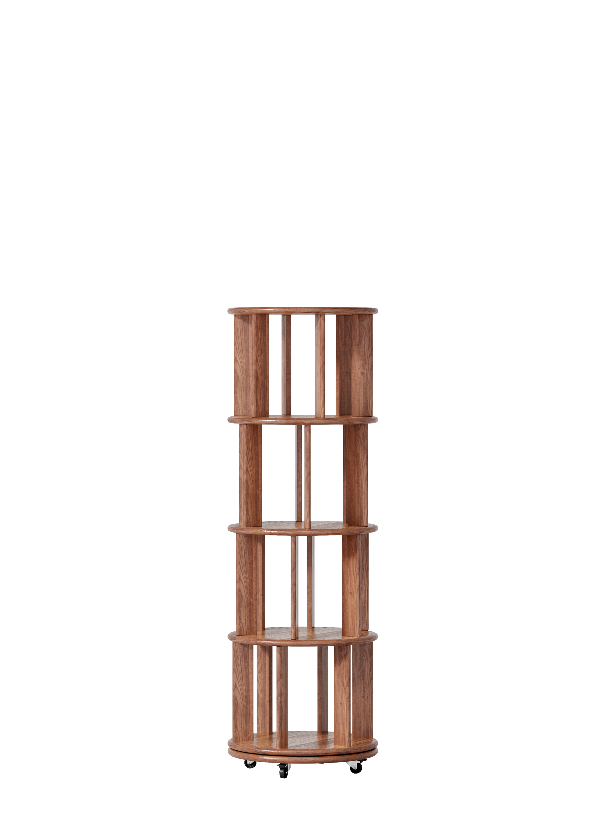 Living Room Walnut Rotating Bookshelf - 4 Tier, 360° Spinning Bookcase for Bedroom
