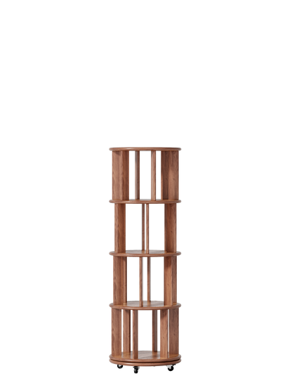 Living Room Walnut Rotating Bookshelf - 4 Tier, 360° Spinning Bookcase for Bedroom