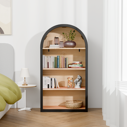 Black Arched Bookshelf - 43" Tall MDF Display Shelf for Living Room