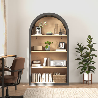 4-Tier Black Arched Bookshelf, 43" Tall Arched Bookcase with Storage Shelves