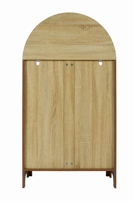 Walnut Melamine Arched Display Cabinet for Entryway or Living Room Storage