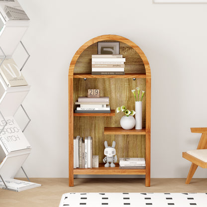 4-Tier Arched Top Freestanding Shelf, Asymmetrical Open Storage Cabinet , Wood Display Shelf for Entryway, Living Room, Bedroom, Hallway