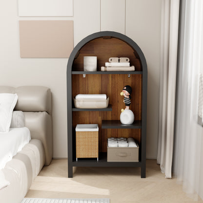 Black Melamine Open Shelf – 4 Tier Display Cabinet for Living Room