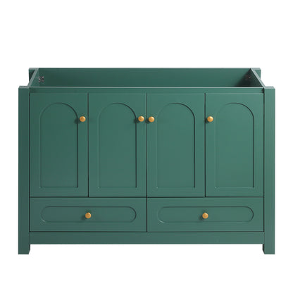 A 48-inch wide green bathroom vanity with ample storage space - a cabinet featuring 4 Soft close doors and 2 drawers (excluding the ceramic basin)