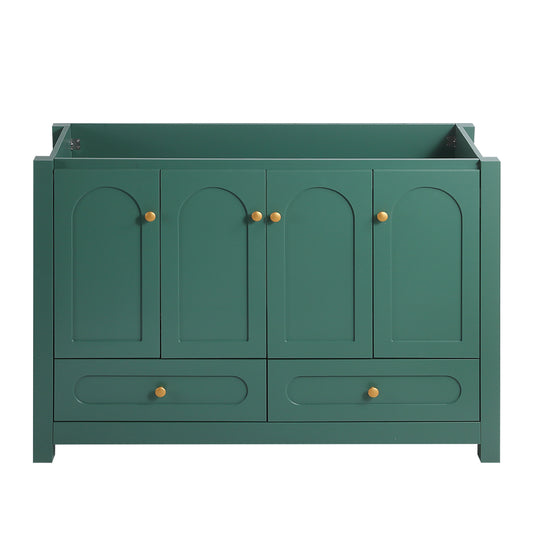 A 48-inch wide green bathroom vanity with ample storage space - a cabinet featuring 4 Soft close doors and 2 drawers (excluding the ceramic basin)