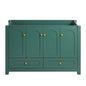 A 48-inch wide green bathroom vanity with ample storage space - a cabinet featuring 4 Soft close doors and 2 drawers (excluding the ceramic basin)