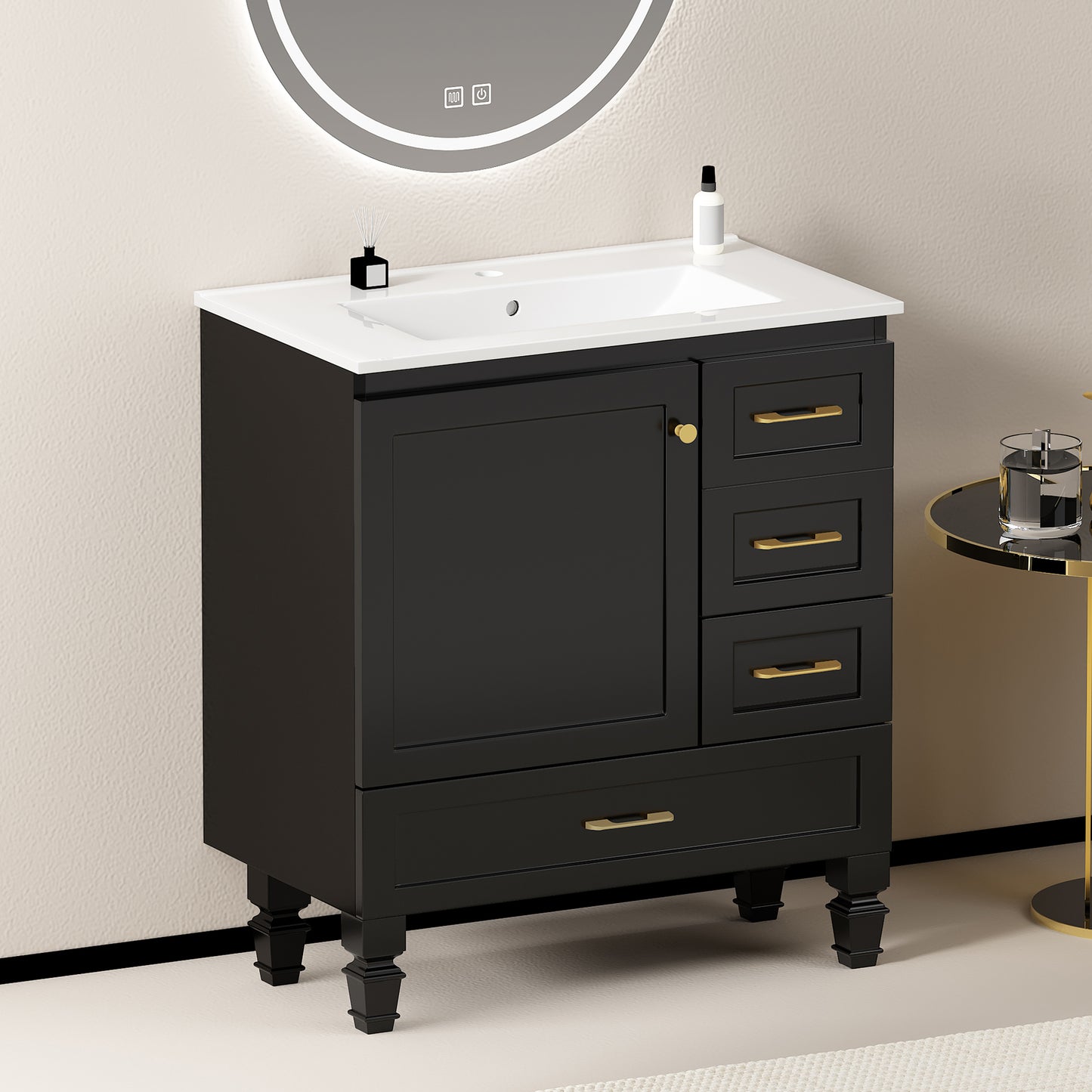 30" Black Bathroom Vanity - Ample Storage Cabinet, MDF