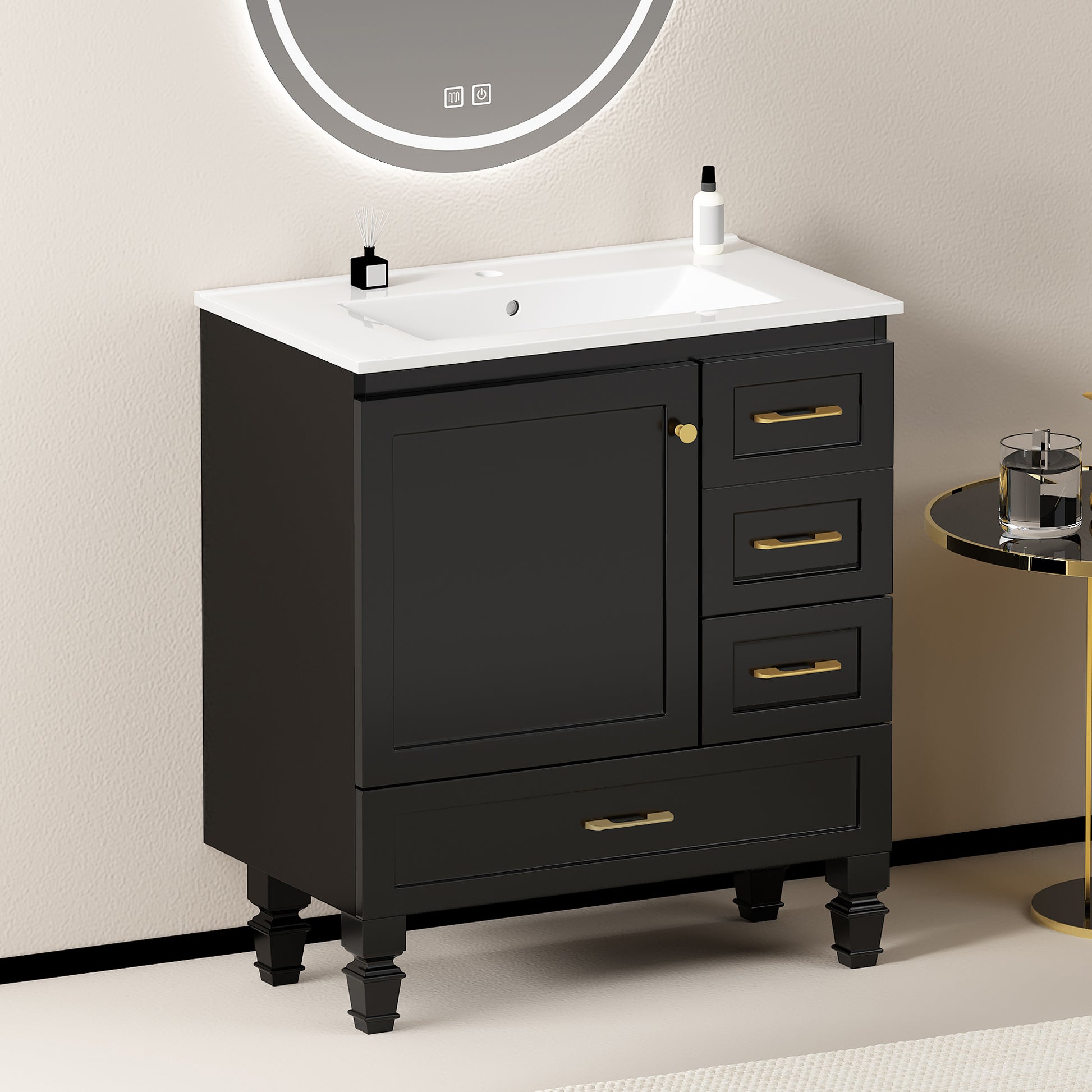 30" Black Bathroom Vanity - Ample Storage Cabinet, MDF
