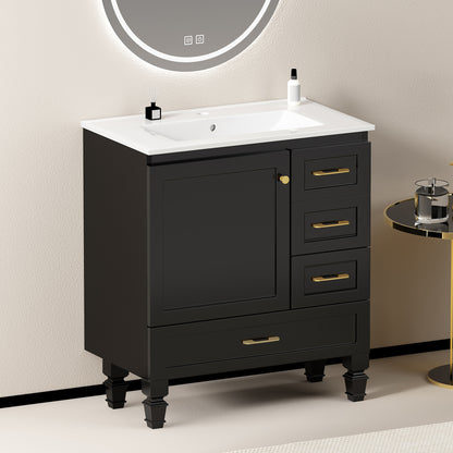 30" Black Bathroom Vanity - Ample Storage Cabinet, MDF