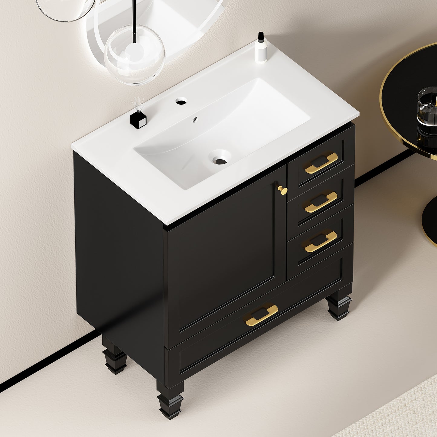 30" Black Bathroom Vanity - Ample Storage Cabinet, MDF