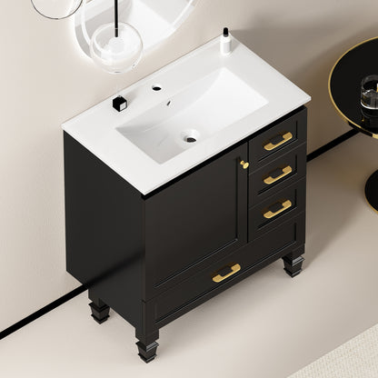 30" Black Bathroom Vanity - Ample Storage Cabinet, MDF