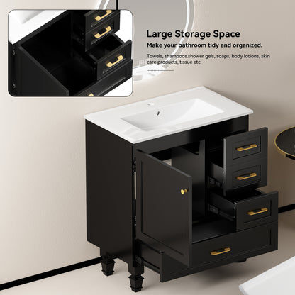 30" Black Bathroom Vanity - Ample Storage Cabinet, MDF