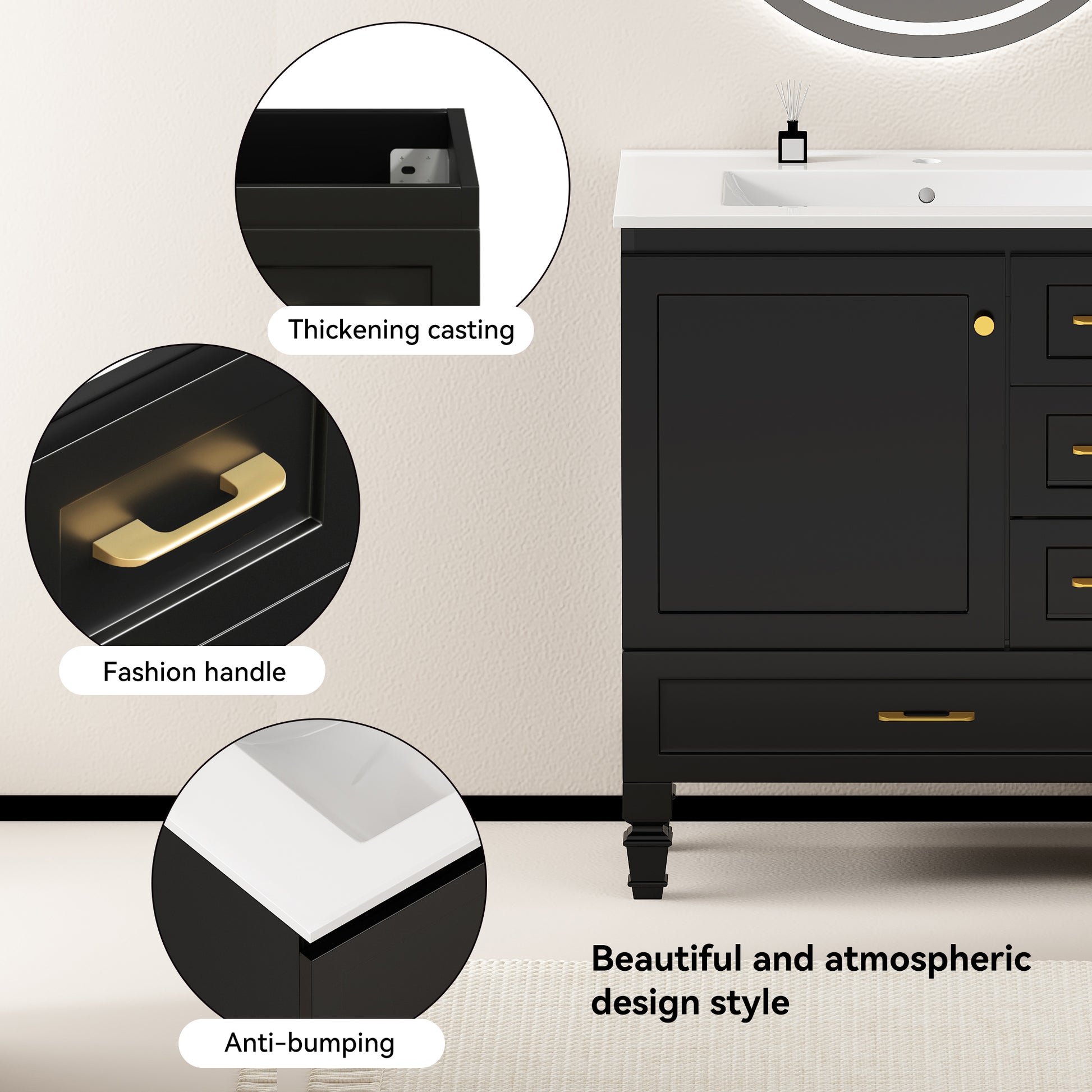30" Black Bathroom Vanity - Ample Storage Cabinet, MDF