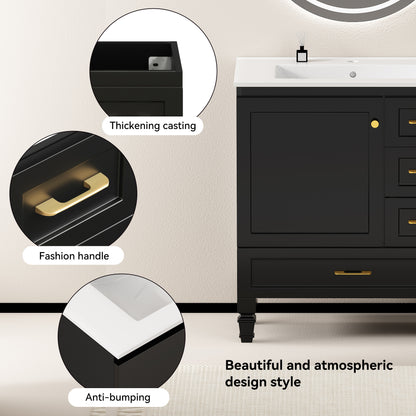 30" Black Bathroom Vanity - Ample Storage Cabinet, MDF