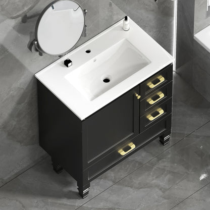 30" Black Bathroom Vanity - Ample Storage Cabinet, MDF