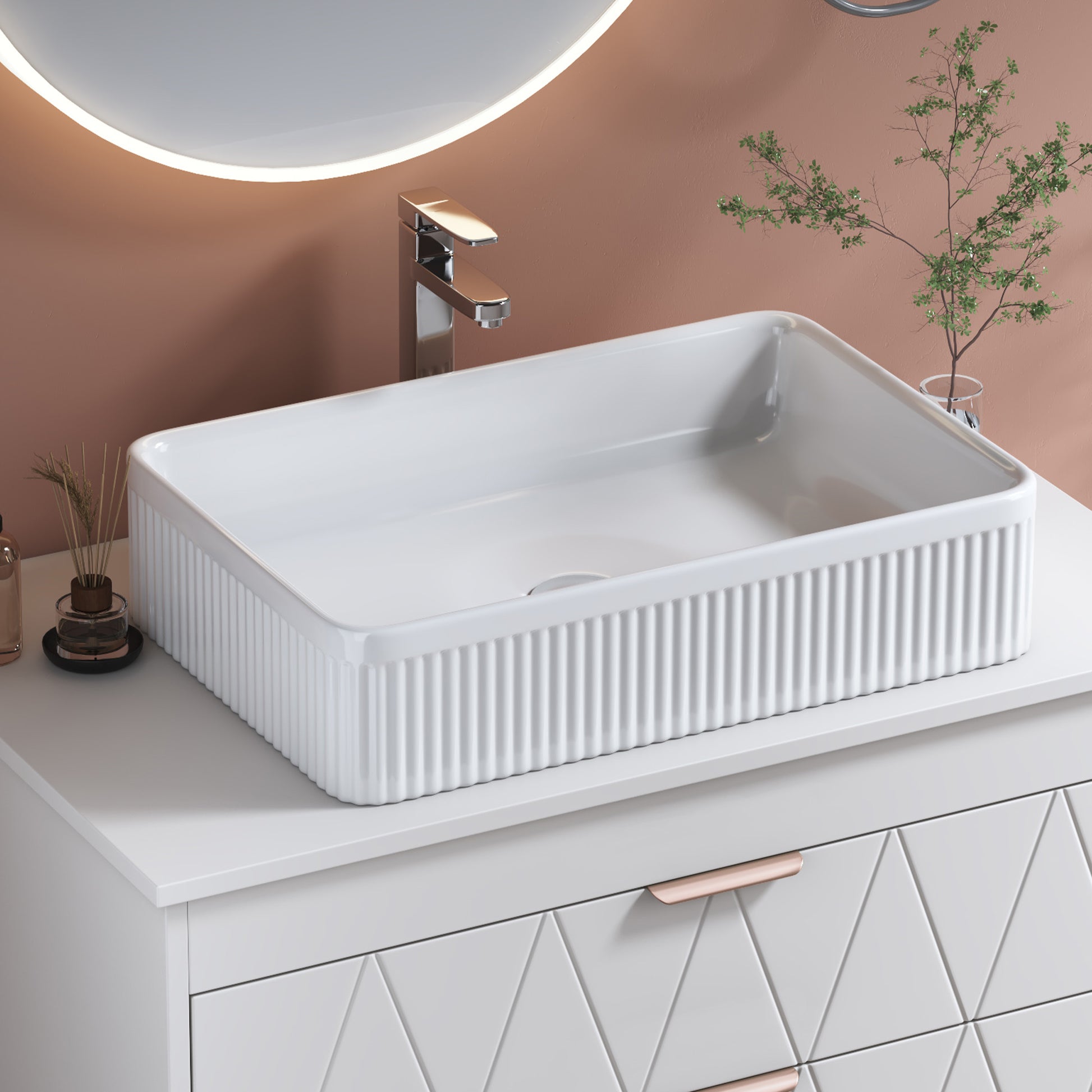 White Ceramic Bathroom Vanity Sink - 20" Rectangular