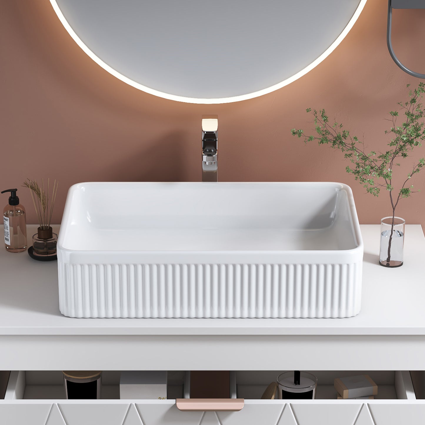 White Ceramic Bathroom Vanity Sink - 20" Rectangular