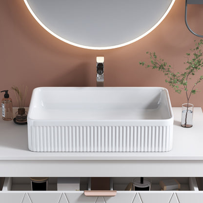 White Ceramic Bathroom Vanity Sink - 20" Rectangular