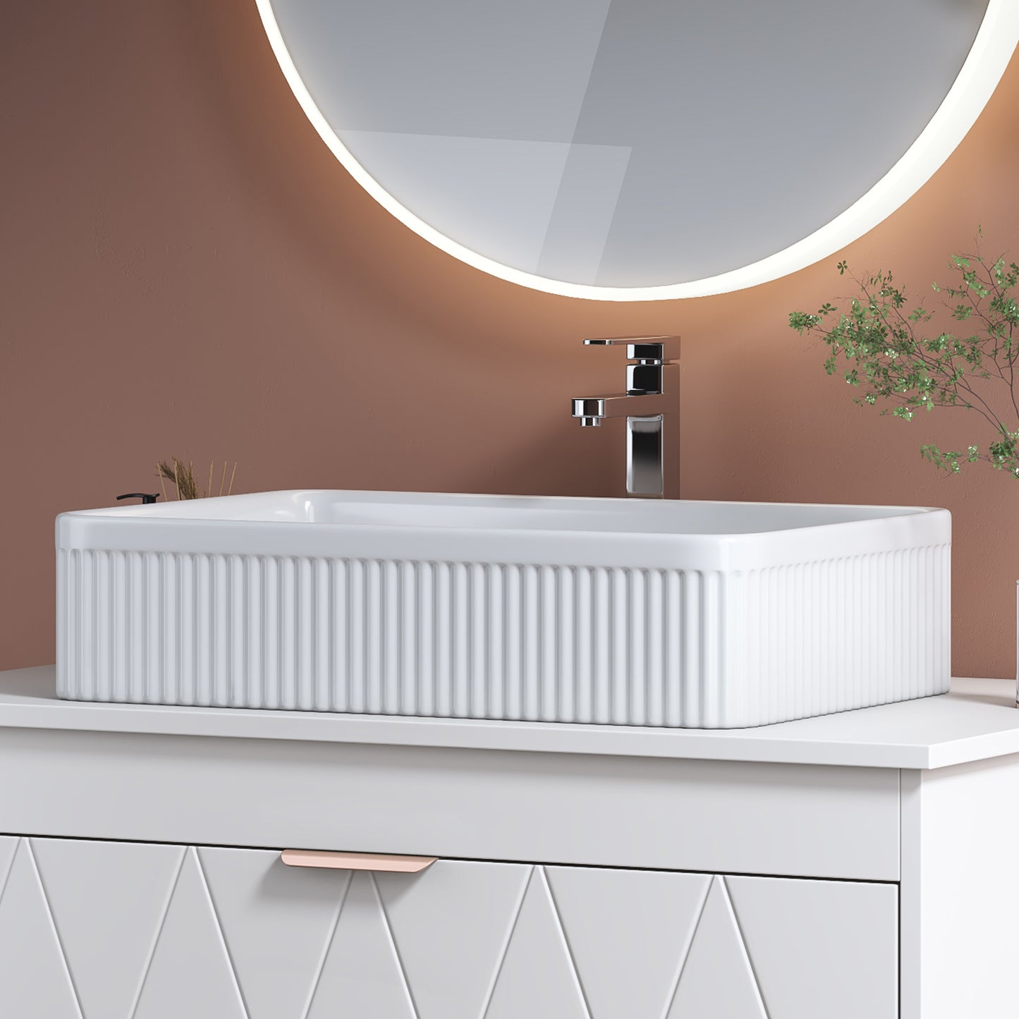 White Ceramic Bathroom Vanity Sink - 20" Rectangular