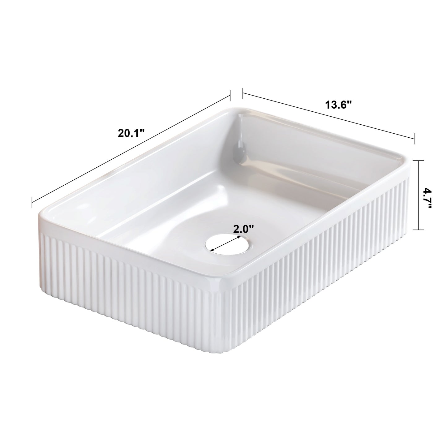 White Ceramic Bathroom Vanity Sink - 20" Rectangular