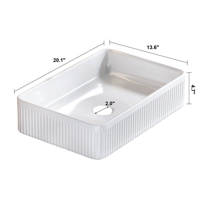 White Ceramic Bathroom Vanity Sink - 20" Rectangular