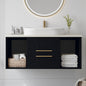 Modern 39.4-In Wall-Mounted Bathroom Vanity with Oval Ceramic Sink Floating Vanity Multi-Layer Solid Wood Cabinet Soft-Close Drawers Open Shelf Storage