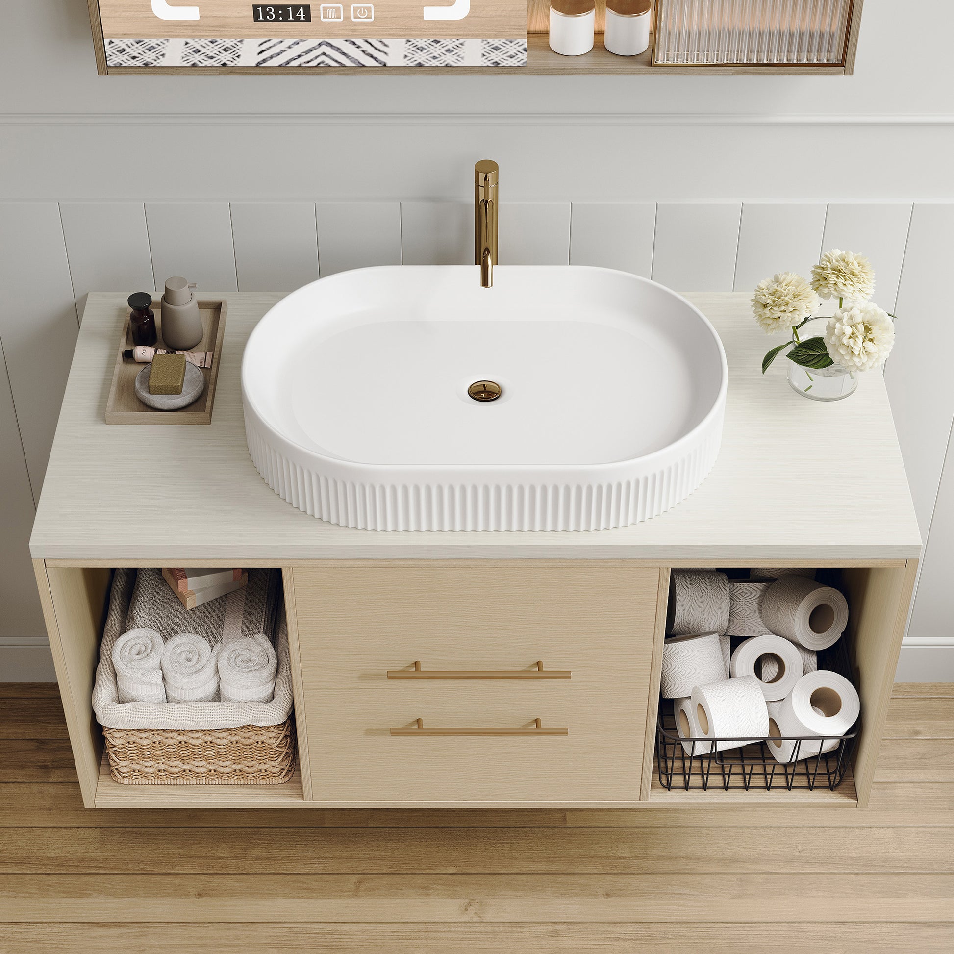 Modern 39.3 inch Floating Bathroom Vanity with Ceramic Sink