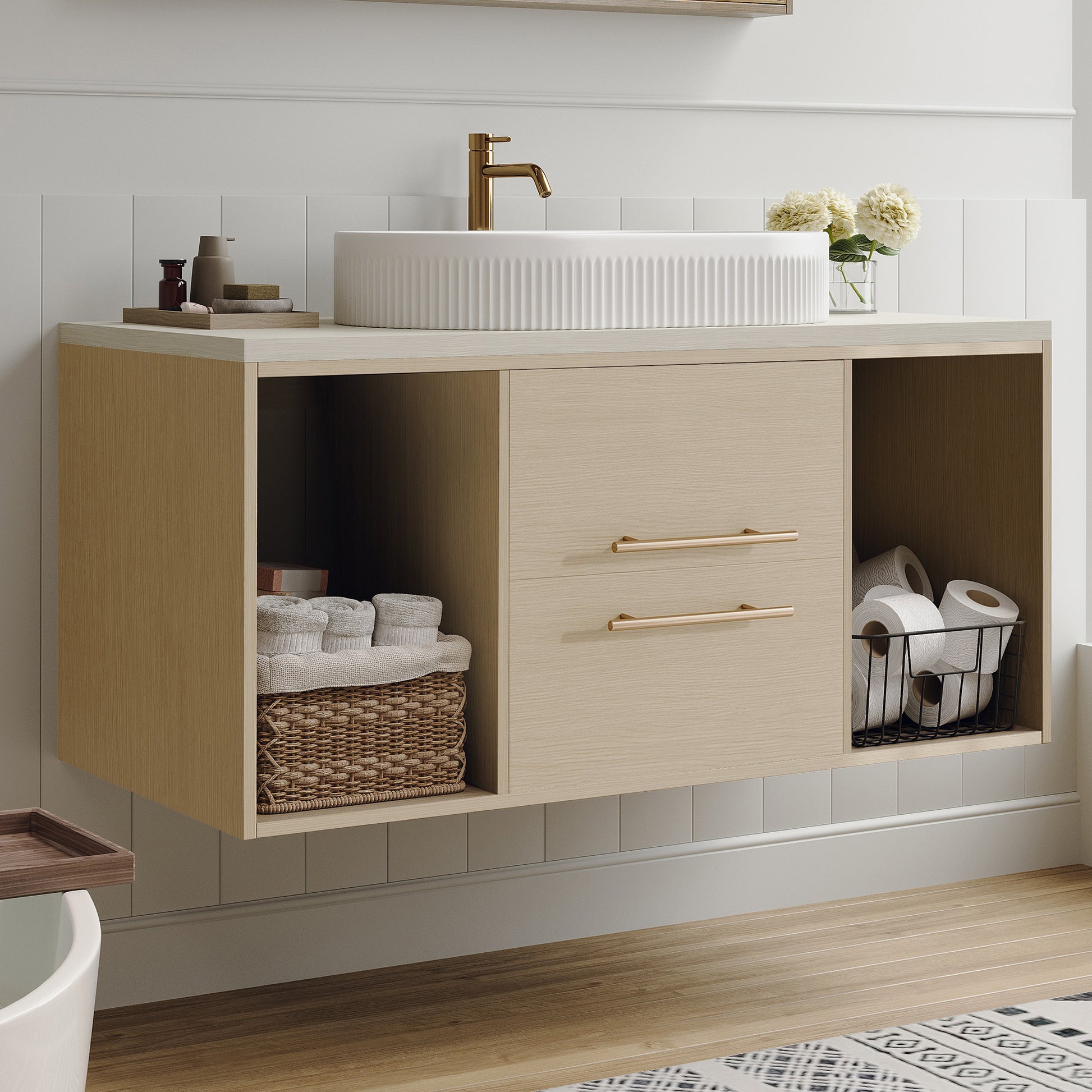 Modern 39.3 inch Floating Bathroom Vanity with Ceramic Sink