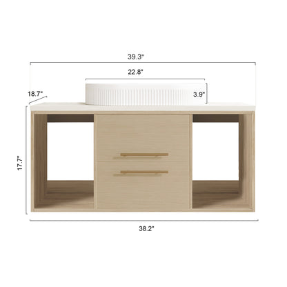 Modern 39.3 inch Floating Bathroom Vanity with Ceramic Sink