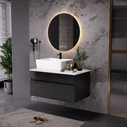 31.5" Floating Bathroom Vanity with Ceramic Sink - Black & White