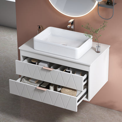 31.5" Gold White Ceramic Bathroom Vanity - Floating Storage Cabinet