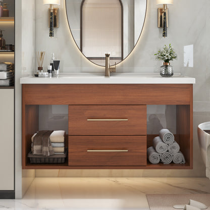 Mid-Century Modern Bathroom Vanity with Solid Wood Storage