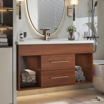 Mid-Century Modern Bathroom Vanity with Solid Wood Storage