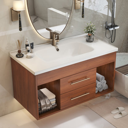 Mid-Century Modern Bathroom Vanity with Solid Wood Storage