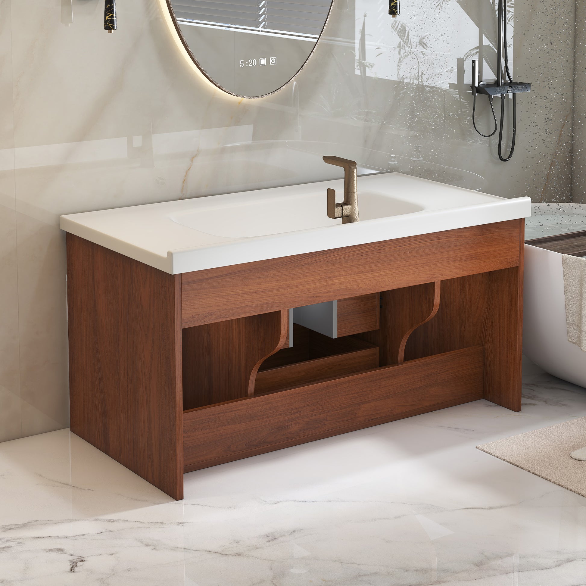 Mid-Century Modern Bathroom Vanity with Solid Wood Storage