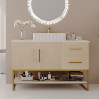 47.2" American White Oak Bathroom Vanity with Gold Sink - Modern Design