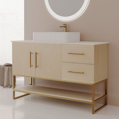 47.2" American White Oak Bathroom Vanity with Gold Sink - Modern Design
