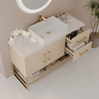 47.2" American White Oak Bathroom Vanity with Gold Sink - Modern Design