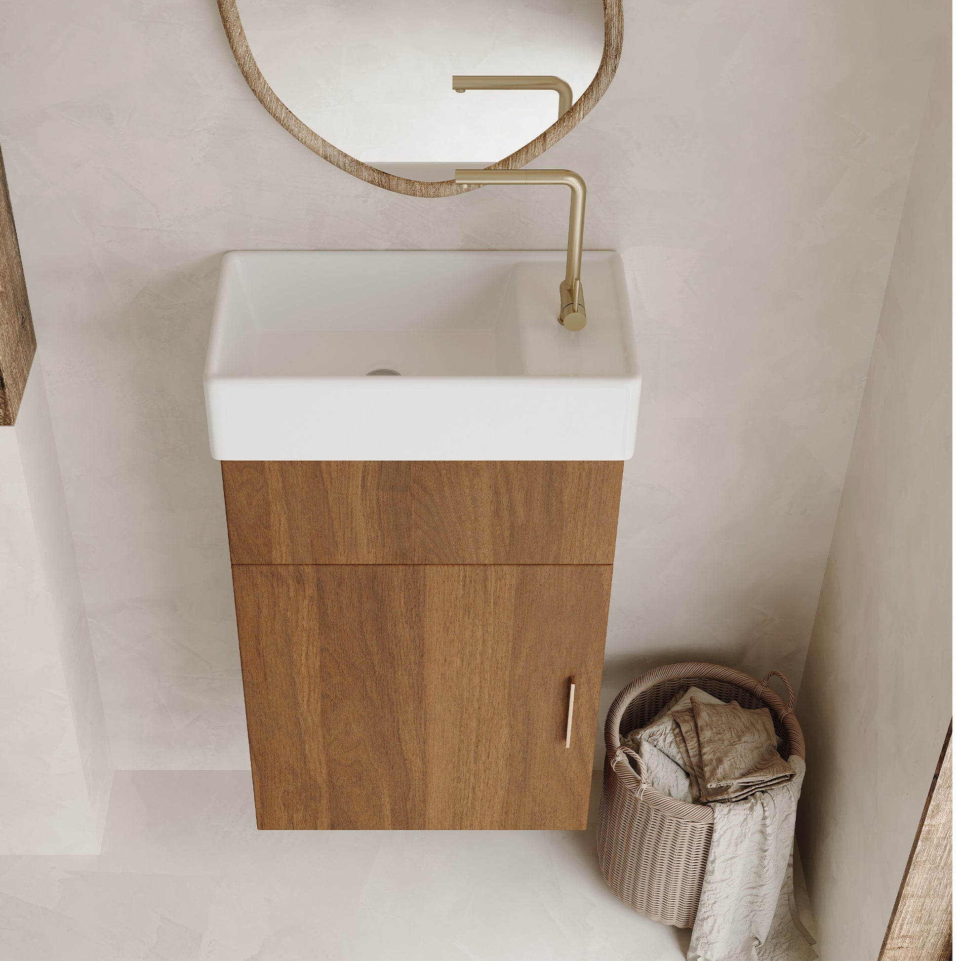 Walnut Floating Bathroom Vanity with Ceramic Basin and Plywood