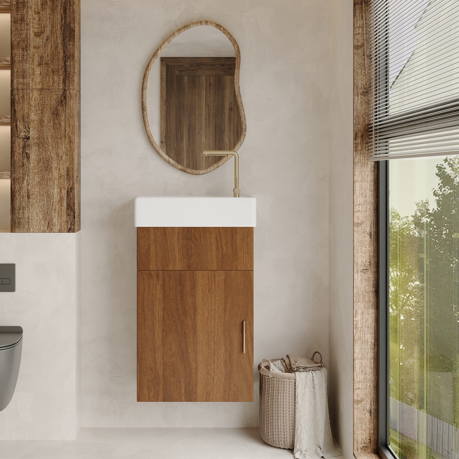 Walnut Floating Bathroom Vanity with Ceramic Basin and Plywood