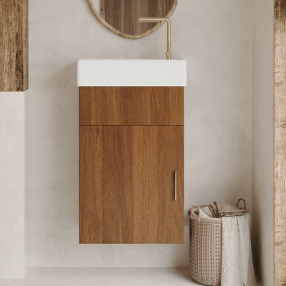 Walnut Floating Bathroom Vanity with Ceramic Basin and Plywood